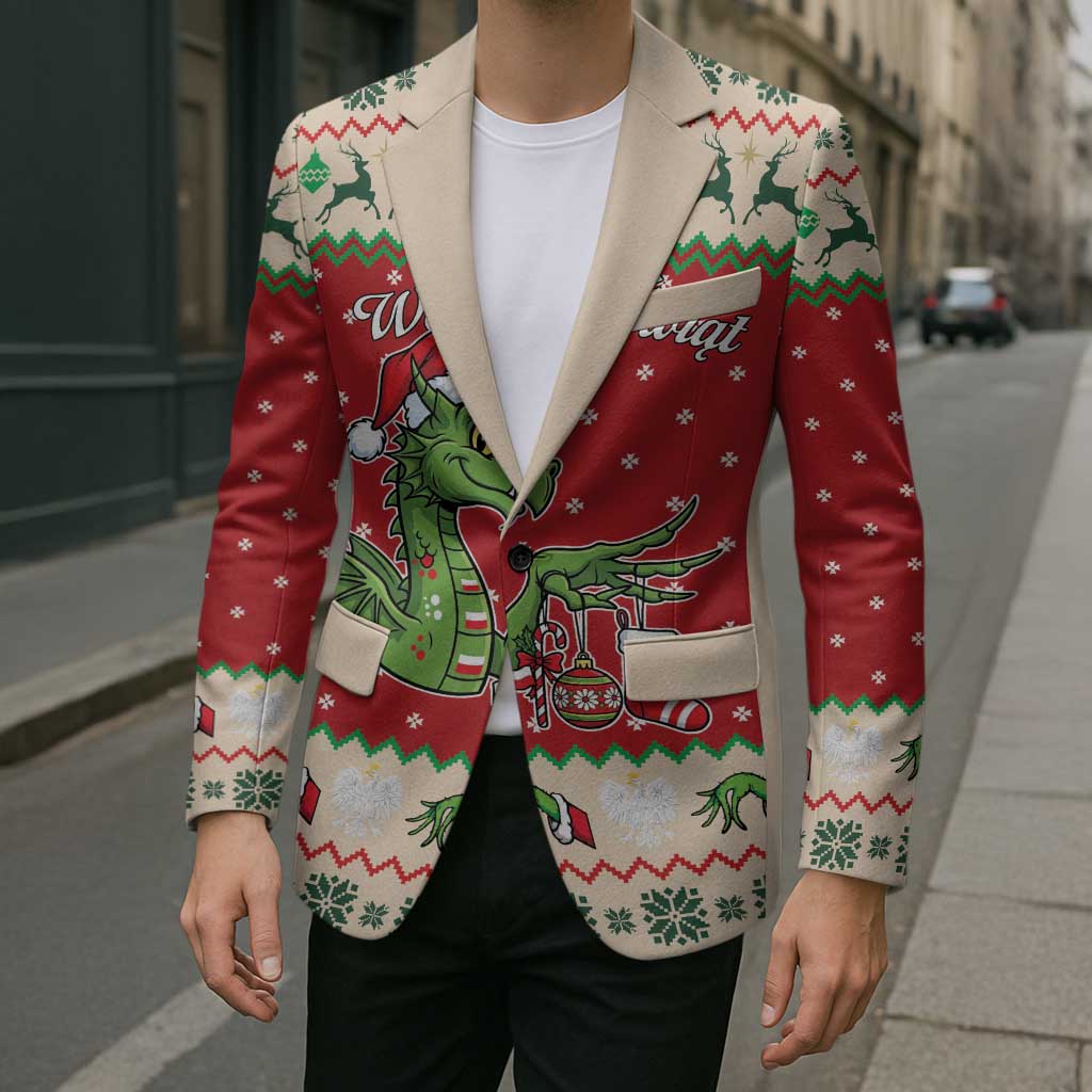 Poland Dinosaur Christmas Blazer Polish Smok Wawelski Wesołych Swiat - Wonder Print Shop