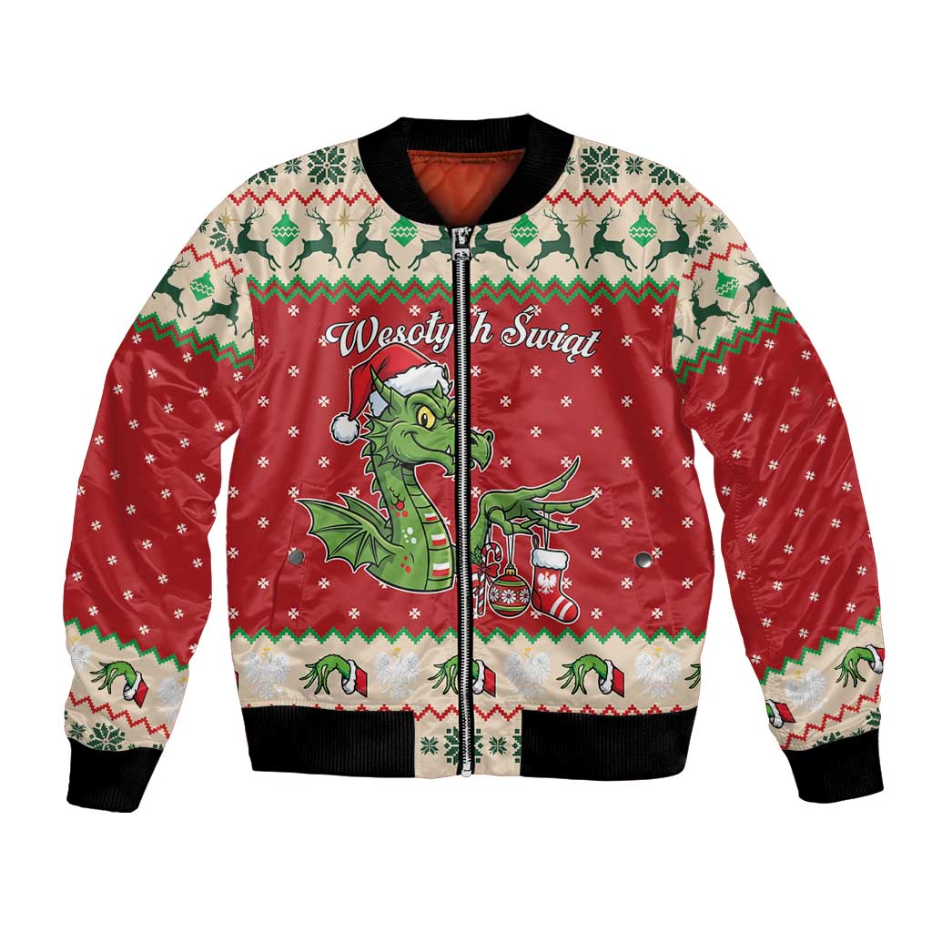 Poland Dinosaur Christmas Bomber Jacket Polish Smok Wawelski Wesołych Swiat - Wonder Print Shop