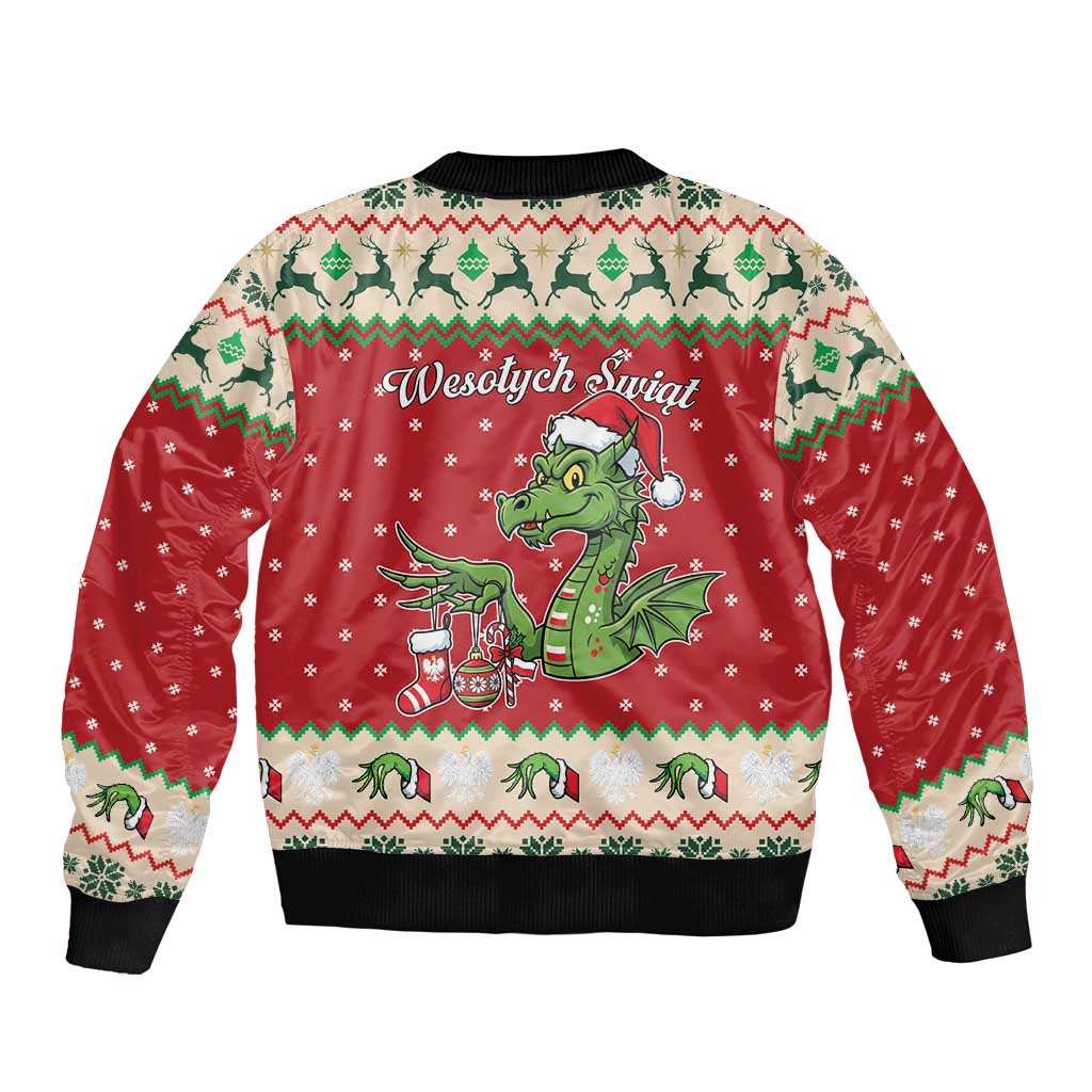 Poland Dinosaur Christmas Bomber Jacket Polish Smok Wawelski Wesołych Swiat - Wonder Print Shop