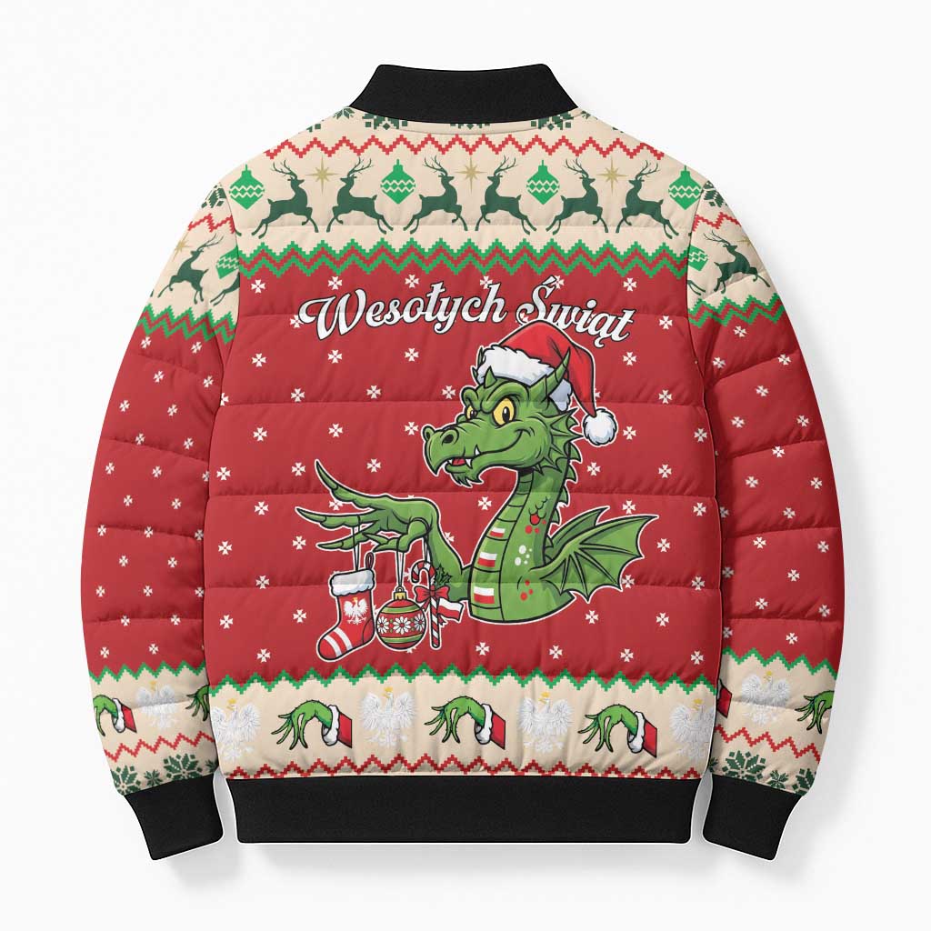 Poland Dinosaur Christmas Bomber Puffer Jacket Polish Smok Wawelski Wesołych Swiat - Wonder Print Shop