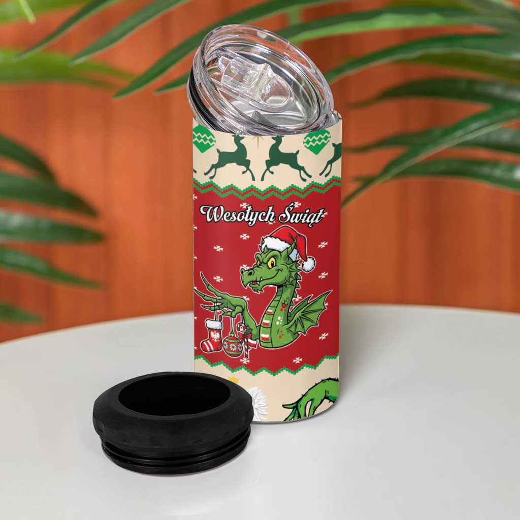 Poland Dinosaur Christmas 4 in 1 Can Cooler Tumbler Polish Smok Wawelski Wesołych Swiat - Wonder Print Shop