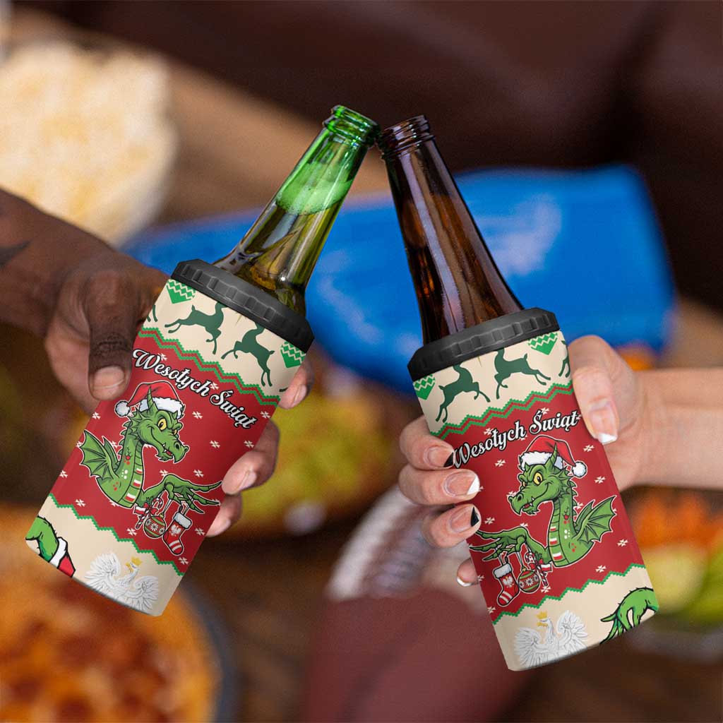 Poland Dinosaur Christmas 4 in 1 Can Cooler Tumbler Polish Smok Wawelski Wesołych Swiat - Wonder Print Shop