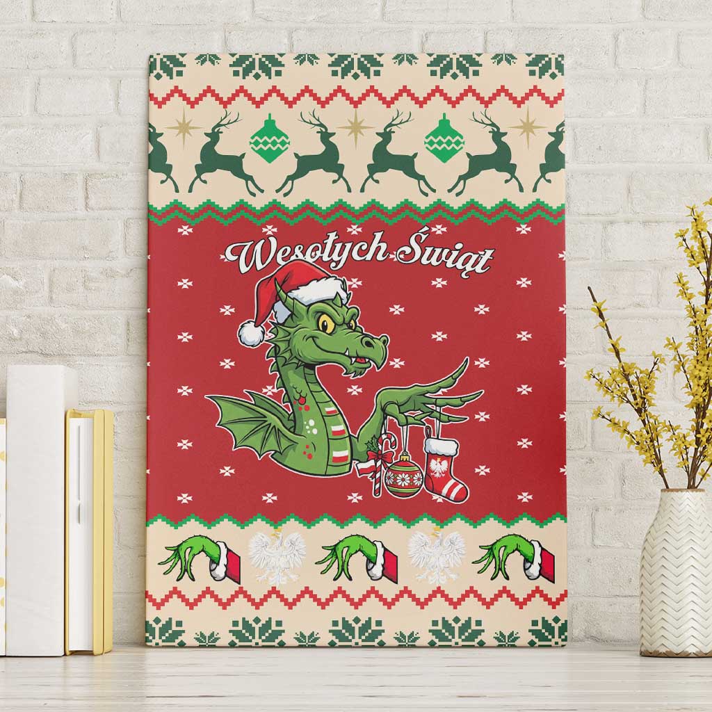 Poland Dinosaur Christmas Canvas Wall Art Polish Smok Wawelski Wesołych Swiat - Wonder Print Shop
