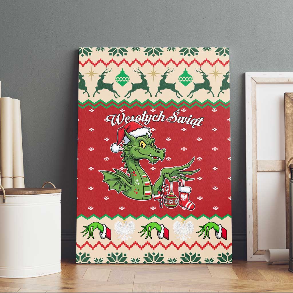 Poland Dinosaur Christmas Canvas Wall Art Polish Smok Wawelski Wesołych Swiat - Wonder Print Shop