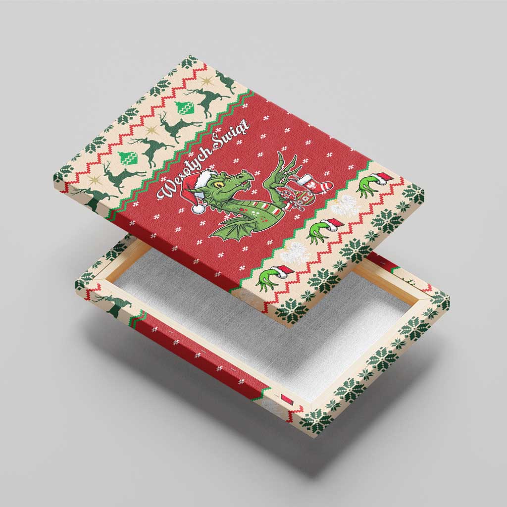 Poland Dinosaur Christmas Canvas Wall Art Polish Smok Wawelski Wesołych Swiat - Wonder Print Shop