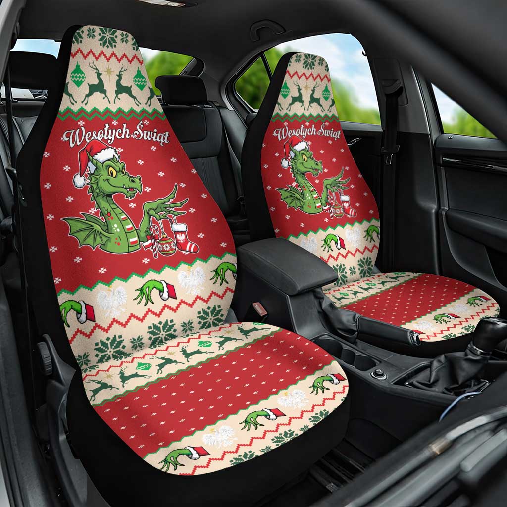 Poland Dinosaur Christmas Car Seat Cover Polish Smok Wawelski Wesołych Swiat - Wonder Print Shop