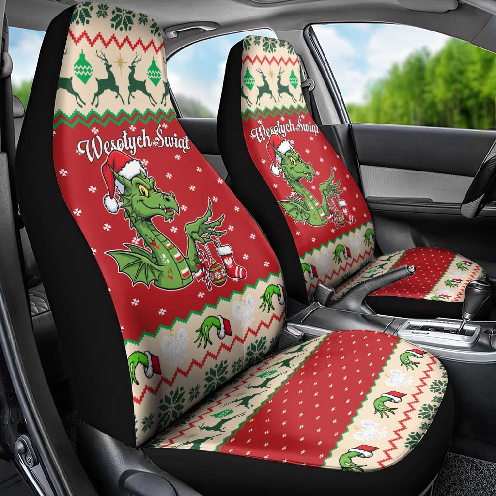 Poland Dinosaur Christmas Car Seat Cover Polish Smok Wawelski Wesołych Swiat - Wonder Print Shop