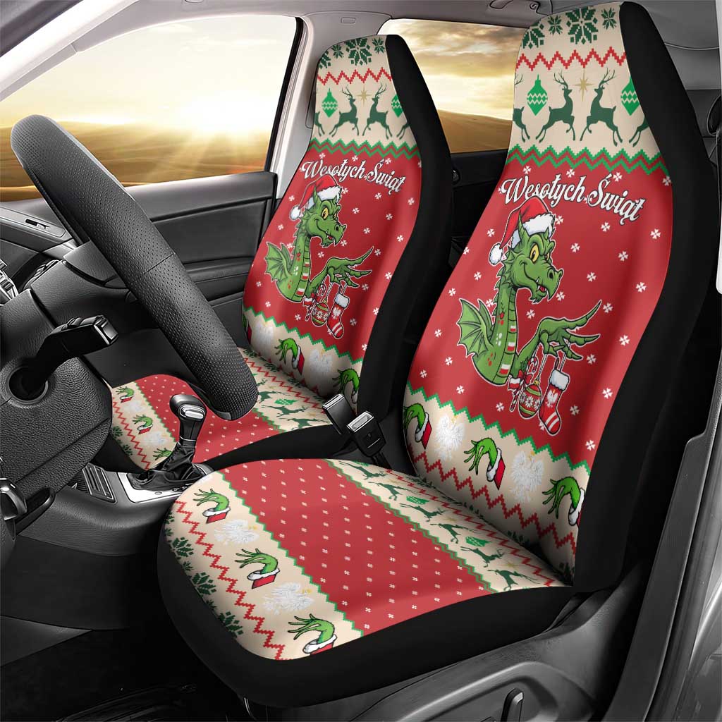 Poland Dinosaur Christmas Car Seat Cover Polish Smok Wawelski Wesołych Swiat - Wonder Print Shop