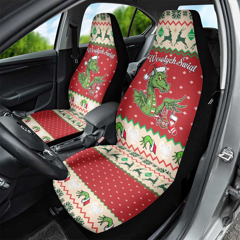Poland Dinosaur Christmas Car Seat Cover Polish Smok Wawelski Wesołych Swiat - Wonder Print Shop