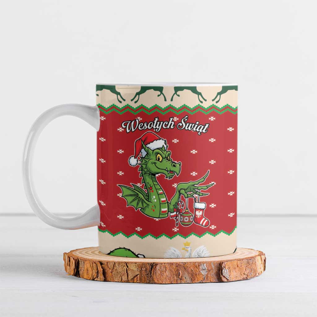 Poland Dinosaur Christmas Ceramic Mug Polish Smok Wawelski Wesołych Swiat - Wonder Print Shop