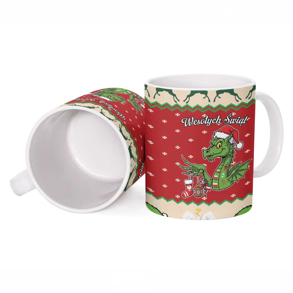 Poland Dinosaur Christmas Ceramic Mug Polish Smok Wawelski Wesołych Swiat - Wonder Print Shop