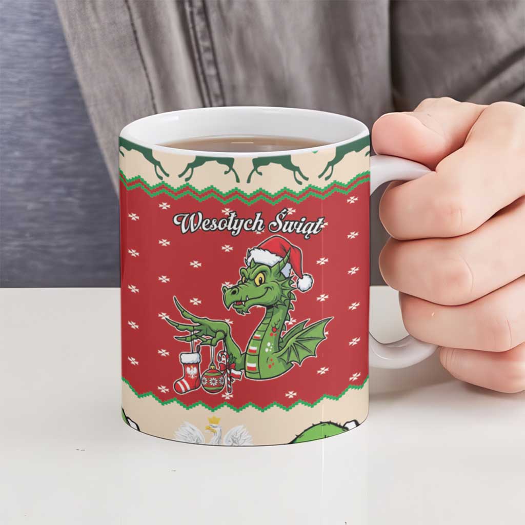 Poland Dinosaur Christmas Ceramic Mug Polish Smok Wawelski Wesołych Swiat - Wonder Print Shop