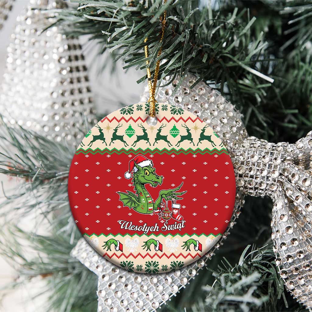 Poland Dinosaur Christmas Ceramic Ornament Polish Smok Wawelski Wesołych Swiat - Wonder Print Shop