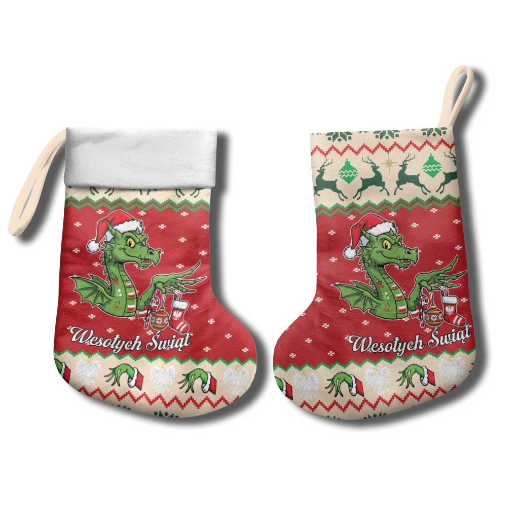 Poland Dinosaur Christmas Stocking Polish Smok Wawelski Wesołych Swiat - Wonder Print Shop