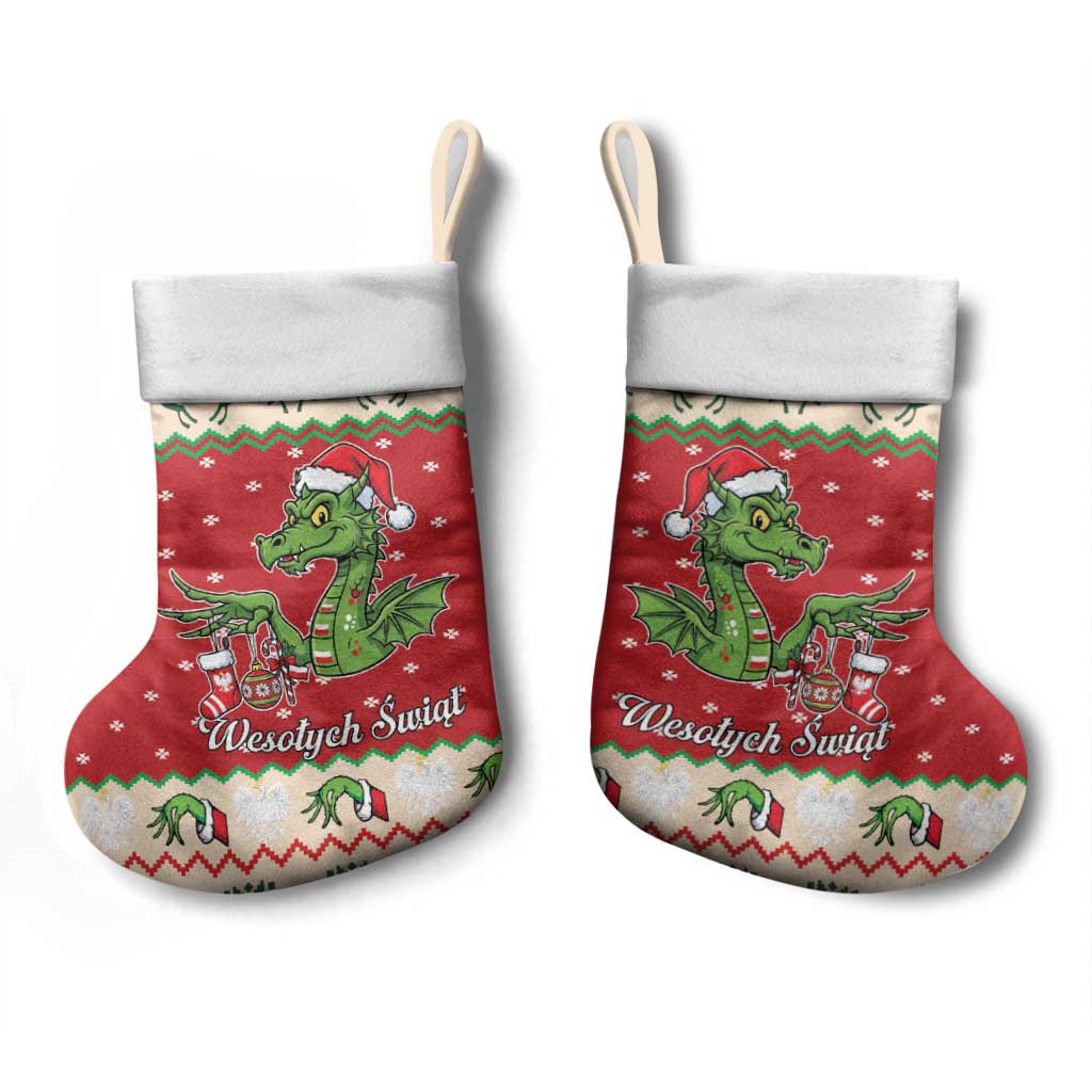 Poland Dinosaur Christmas Stocking Polish Smok Wawelski Wesołych Swiat - Wonder Print Shop
