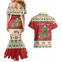 Poland Dinosaur Christmas Couples Matching Mermaid Dress and Hawaiian Shirt Polish Smok Wawelski Wesołych Swiat - Wonder Print Shop