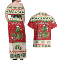 Poland Dinosaur Christmas Couples Matching Off Shoulder Maxi Dress and Hawaiian Shirt Polish Smok Wawelski Wesołych Swiat - Wonder Print Shop