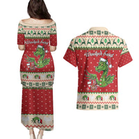 Poland Dinosaur Christmas Couples Matching Puletasi and Hawaiian Shirt Polish Smok Wawelski Wesołych Swiat - Wonder Print Shop
