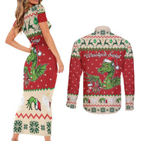 Poland Dinosaur Christmas Couples Matching Short Sleeve Bodycon Dress and Long Sleeve Button Shirt Polish Smok Wawelski Wesołych Swiat - Wonder Print Shop