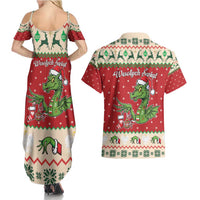 Poland Dinosaur Christmas Couples Matching Summer Maxi Dress and Hawaiian Shirt Polish Smok Wawelski Wesołych Swiat - Wonder Print Shop