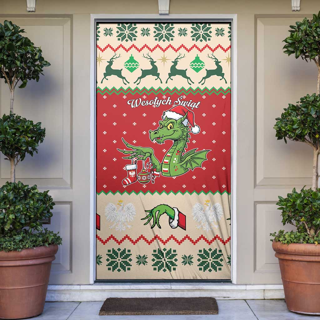 Poland Dinosaur Christmas Door Cover Polish Smok Wawelski Wesołych Swiat - Wonder Print Shop