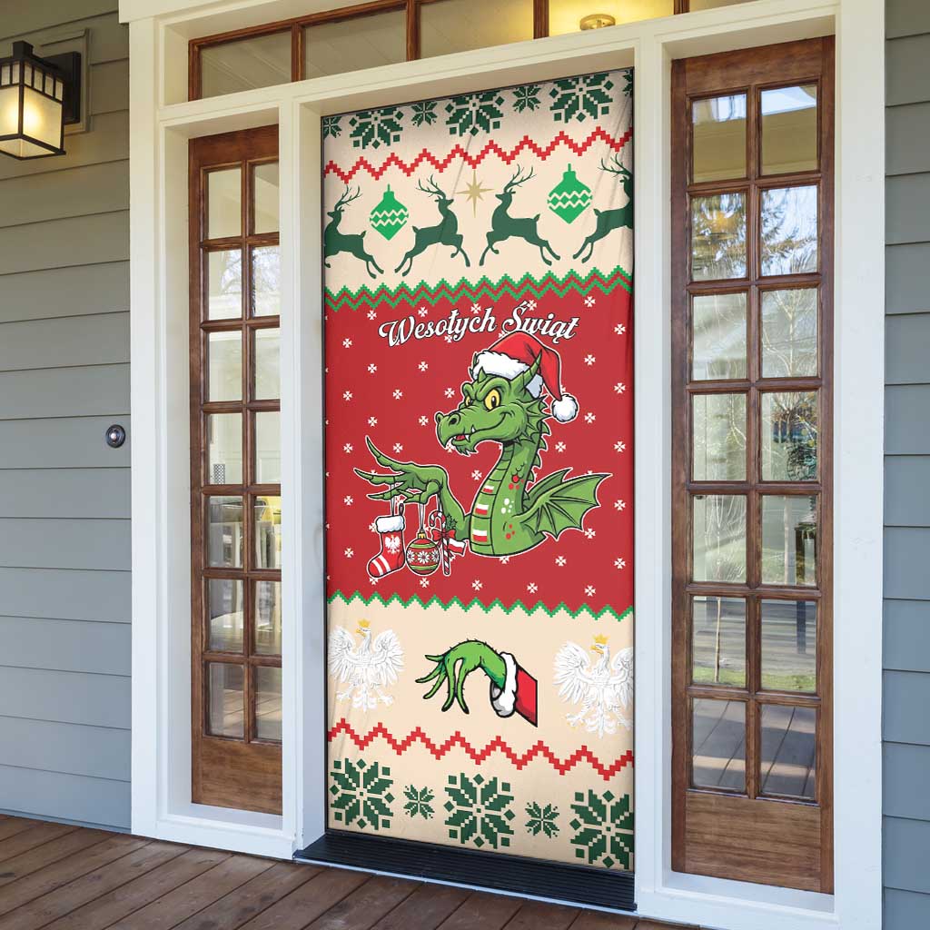 Poland Dinosaur Christmas Door Cover Polish Smok Wawelski Wesołych Swiat - Wonder Print Shop