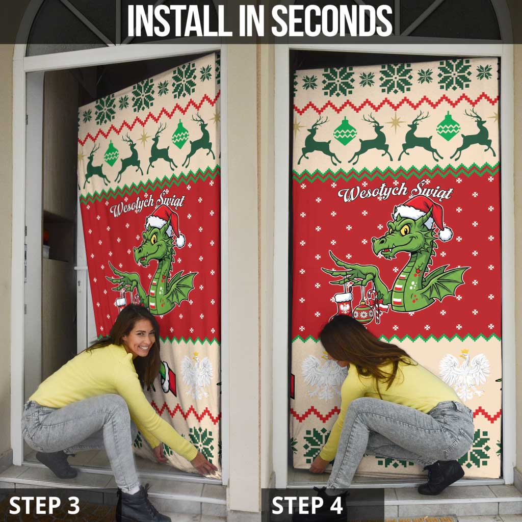 Poland Dinosaur Christmas Door Cover Polish Smok Wawelski Wesołych Swiat - Wonder Print Shop
