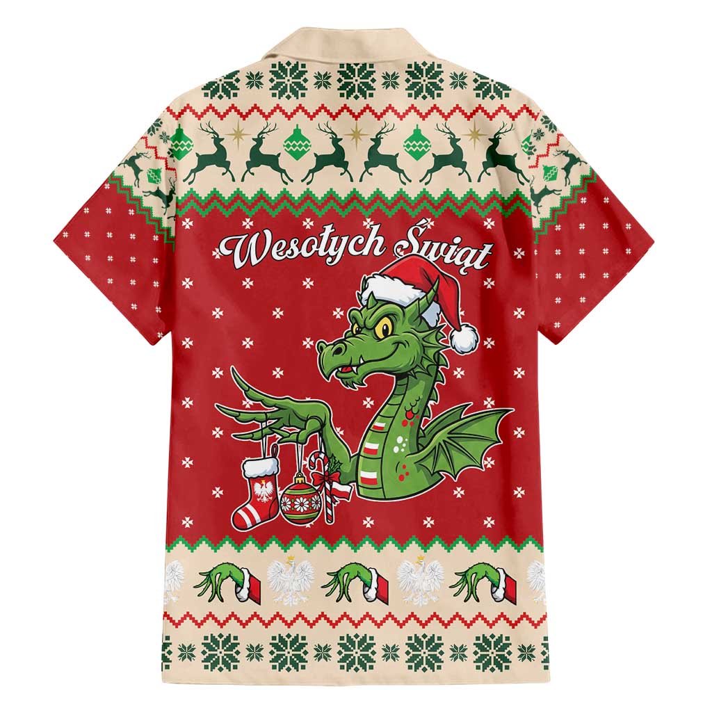 Poland Dinosaur Christmas Family Matching Long Sleeve Bodycon Dress and Hawaiian Shirt Polish Smok Wawelski Wesołych Swiat - Wonder Print Shop