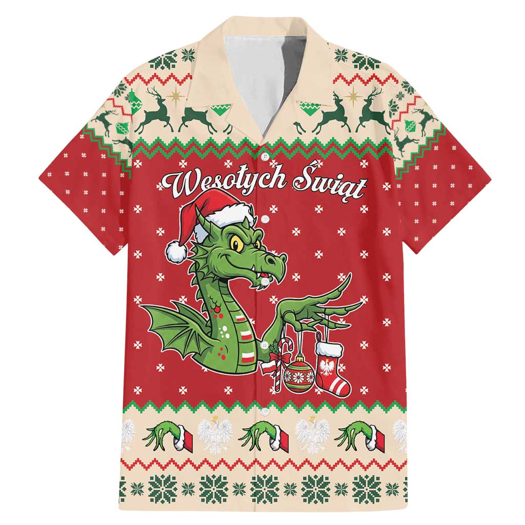 Poland Dinosaur Christmas Family Matching Mermaid Dress and Hawaiian Shirt Polish Smok Wawelski Wesołych Swiat - Wonder Print Shop