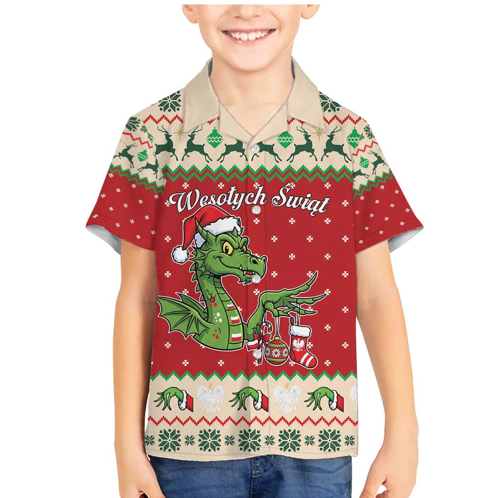 Poland Dinosaur Christmas Family Matching Mermaid Dress and Hawaiian Shirt Polish Smok Wawelski Wesołych Swiat - Wonder Print Shop