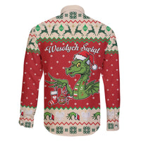 Poland Dinosaur Christmas Family Matching Off The Shoulder Long Sleeve Dress and Hawaiian Shirt Polish Smok Wawelski Wesołych Swiat - Wonder Print Shop