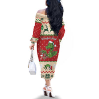 Poland Dinosaur Christmas Family Matching Off The Shoulder Long Sleeve Dress and Hawaiian Shirt Polish Smok Wawelski Wesołych Swiat - Wonder Print Shop