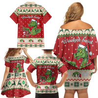 Poland Dinosaur Christmas Family Matching Off Shoulder Short Dress and Hawaiian Shirt Polish Smok Wawelski Wesołych Swiat - Wonder Print Shop