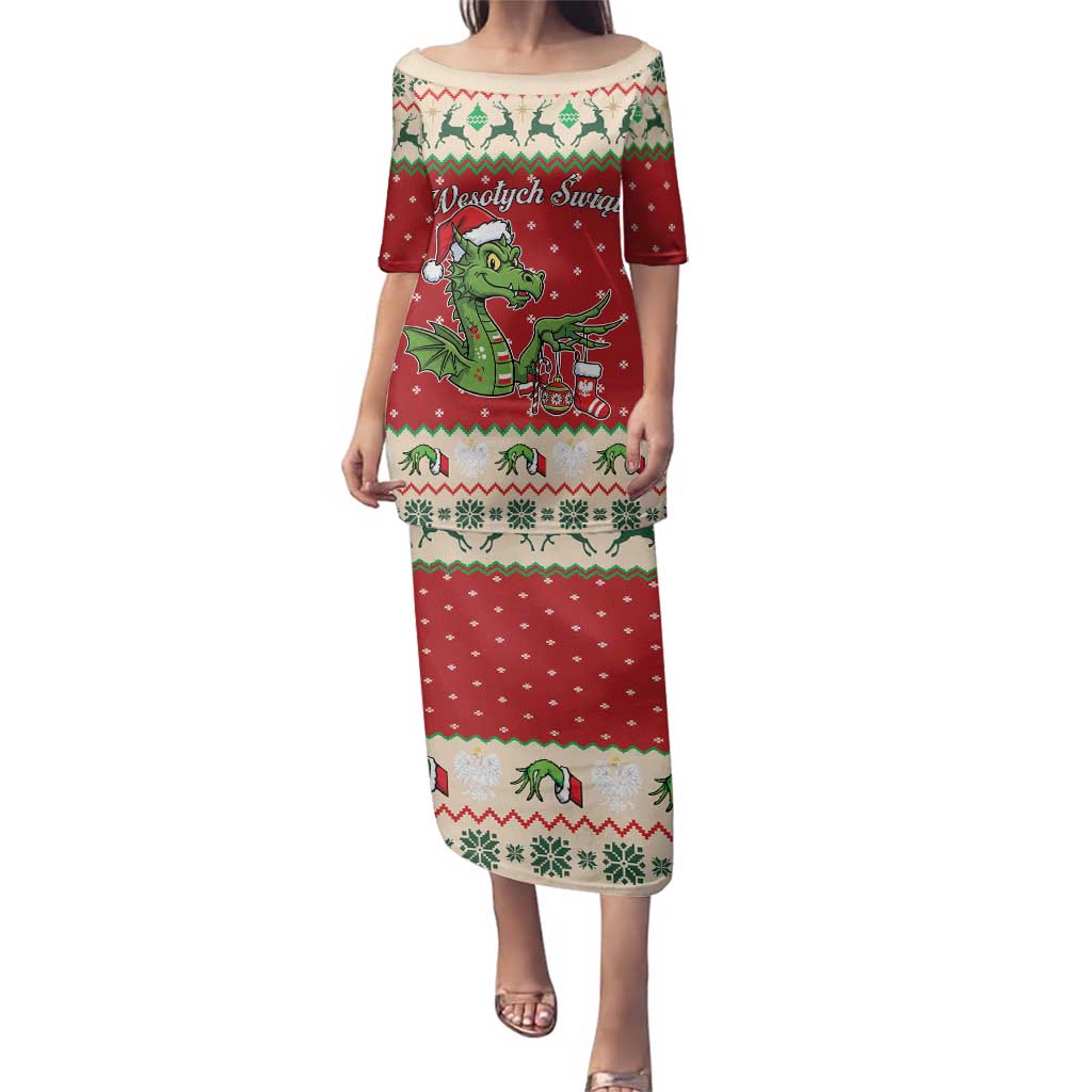 Poland Dinosaur Christmas Family Matching Puletasi and Hawaiian Shirt Polish Smok Wawelski Wesołych Swiat - Wonder Print Shop