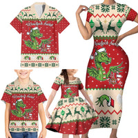 Poland Dinosaur Christmas Family Matching Short Sleeve Bodycon Dress and Hawaiian Shirt Polish Smok Wawelski Wesołych Swiat - Wonder Print Shop