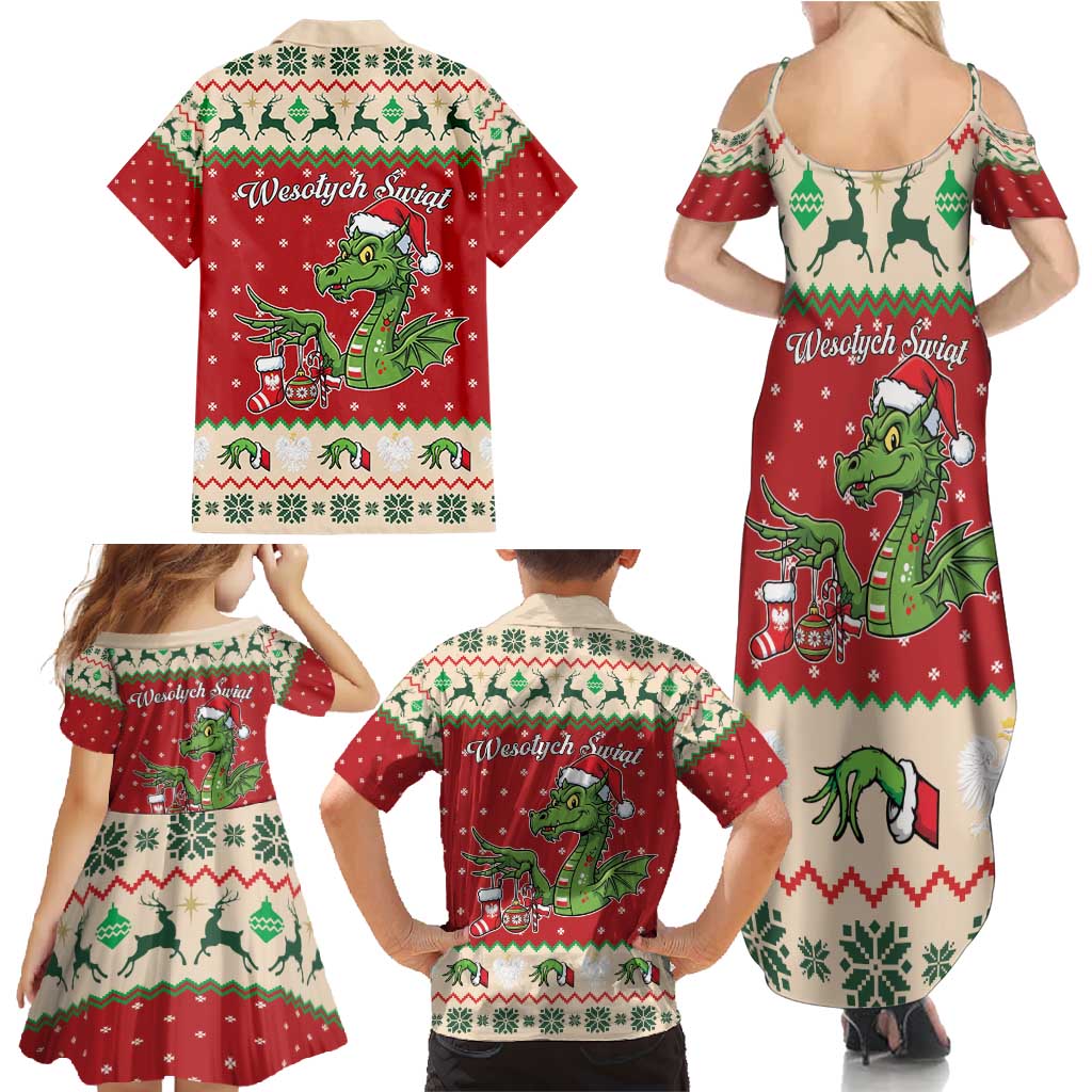 Poland Dinosaur Christmas Family Matching Summer Maxi Dress and Hawaiian Shirt Polish Smok Wawelski Wesołych Swiat - Wonder Print Shop