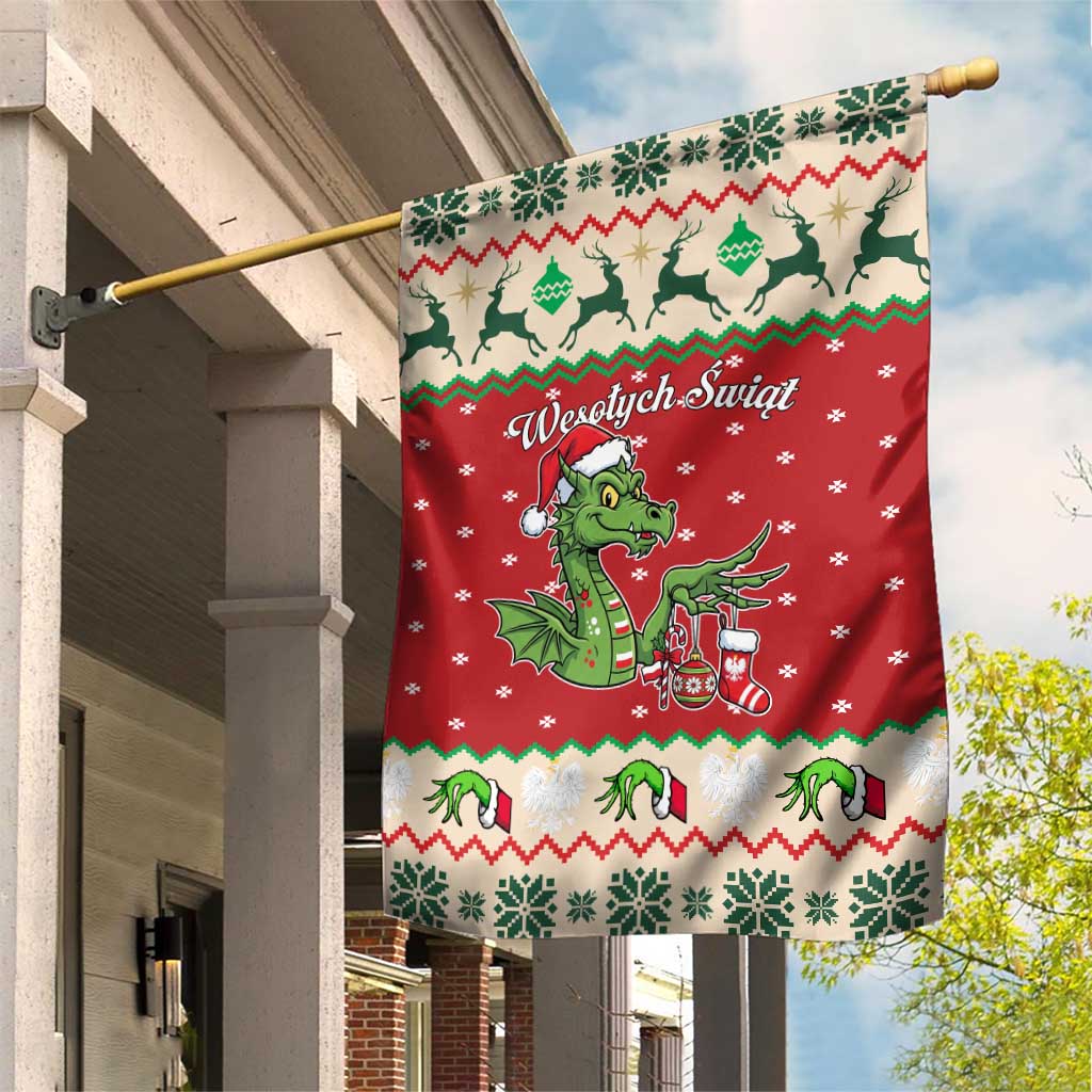 Poland Dinosaur Christmas Garden Flag Polish Smok Wawelski Wesołych Swiat - Wonder Print Shop
