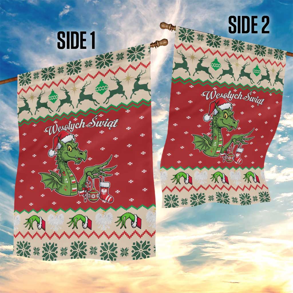 Poland Dinosaur Christmas Garden Flag Polish Smok Wawelski Wesołych Swiat - Wonder Print Shop