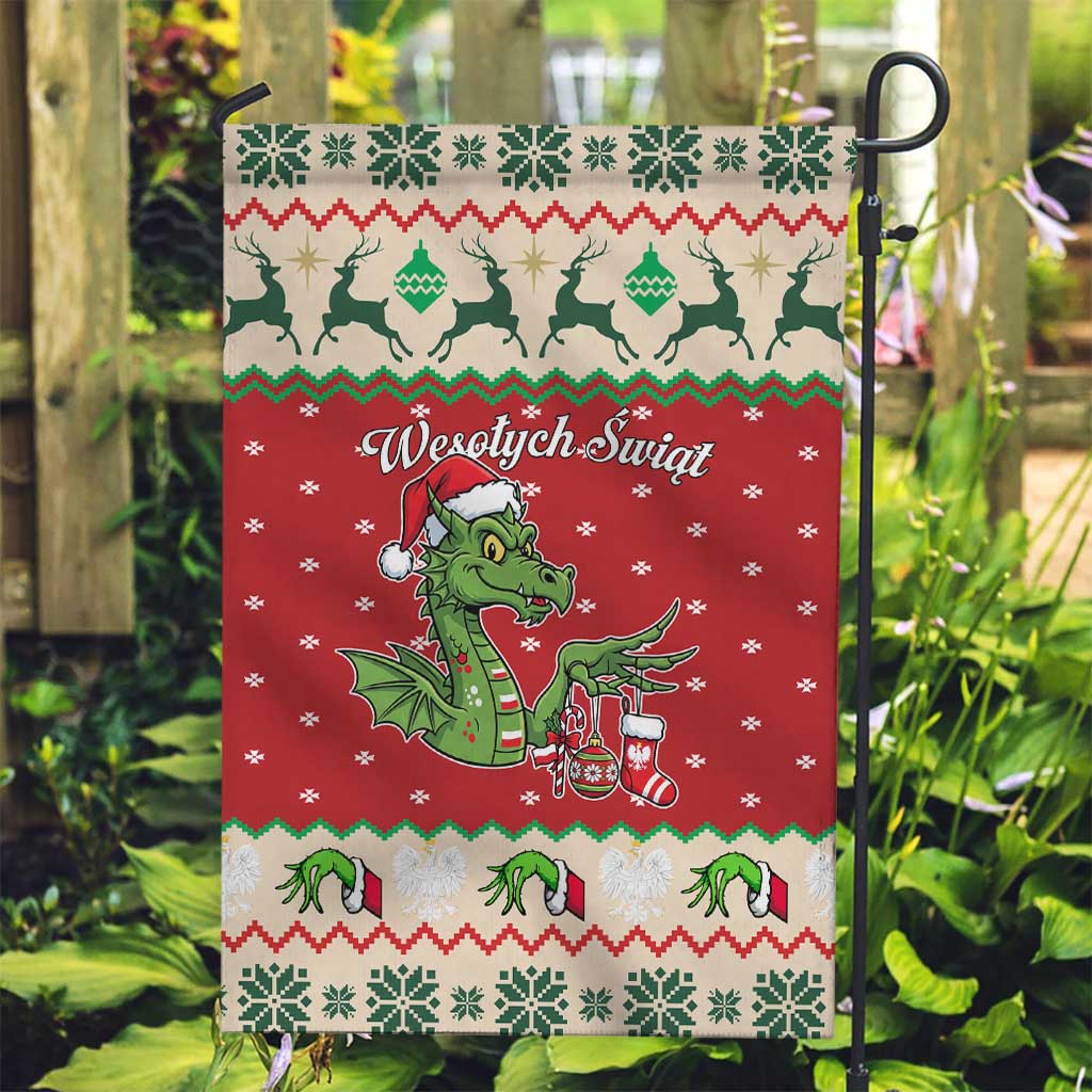 Poland Dinosaur Christmas Garden Flag Polish Smok Wawelski Wesołych Swiat - Wonder Print Shop