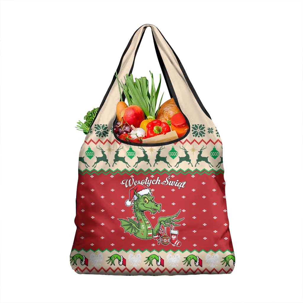 Poland Dinosaur Christmas Grocery Bag Polish Smok Wawelski Wesołych Swiat - Wonder Print Shop