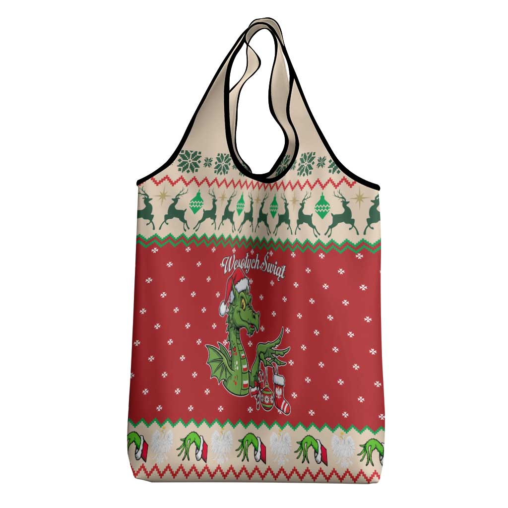 Poland Dinosaur Christmas Grocery Bag Polish Smok Wawelski Wesołych Swiat - Wonder Print Shop