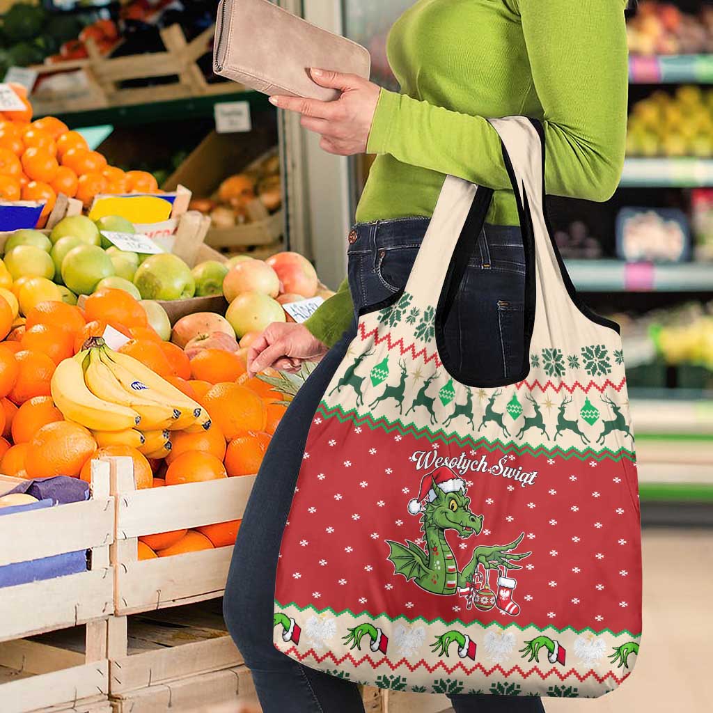 Poland Dinosaur Christmas Grocery Bag Polish Smok Wawelski Wesołych Swiat - Wonder Print Shop