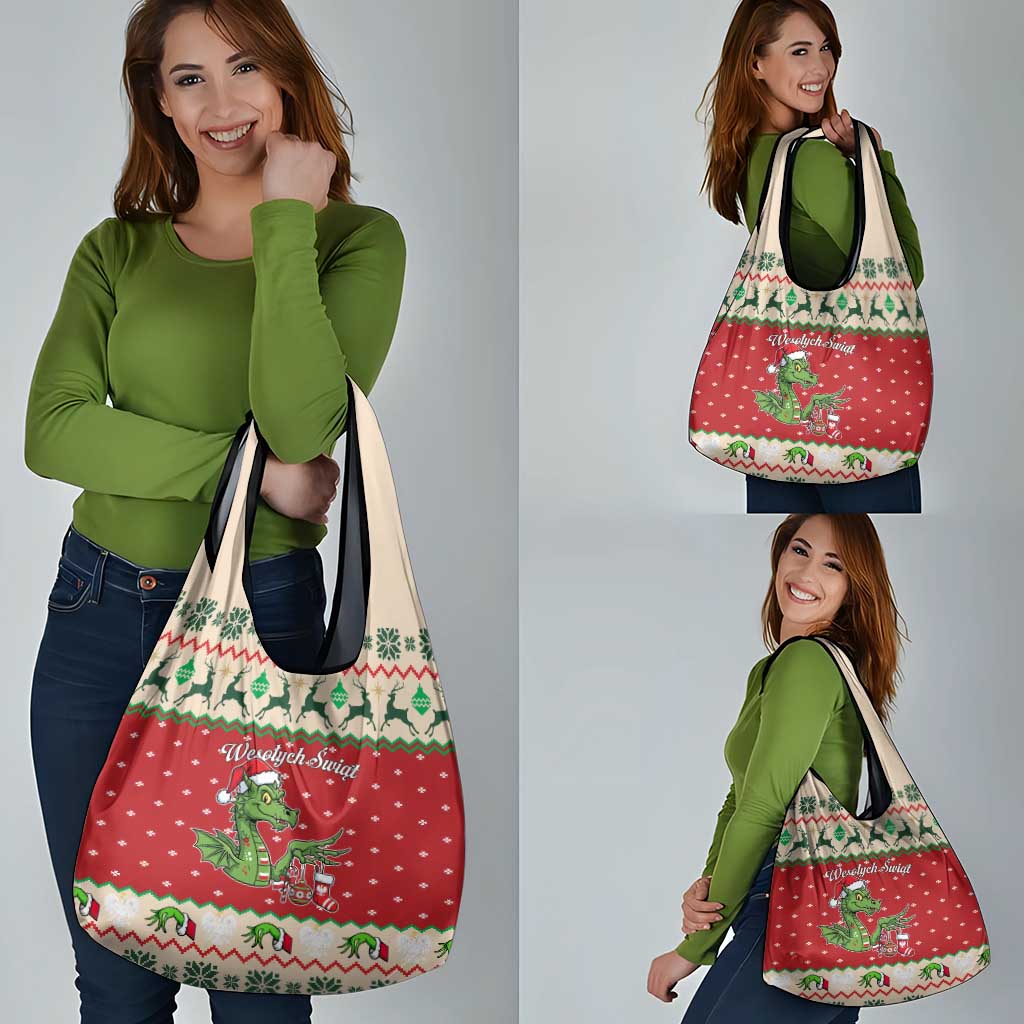 Poland Dinosaur Christmas Grocery Bag Polish Smok Wawelski Wesołych Swiat - Wonder Print Shop
