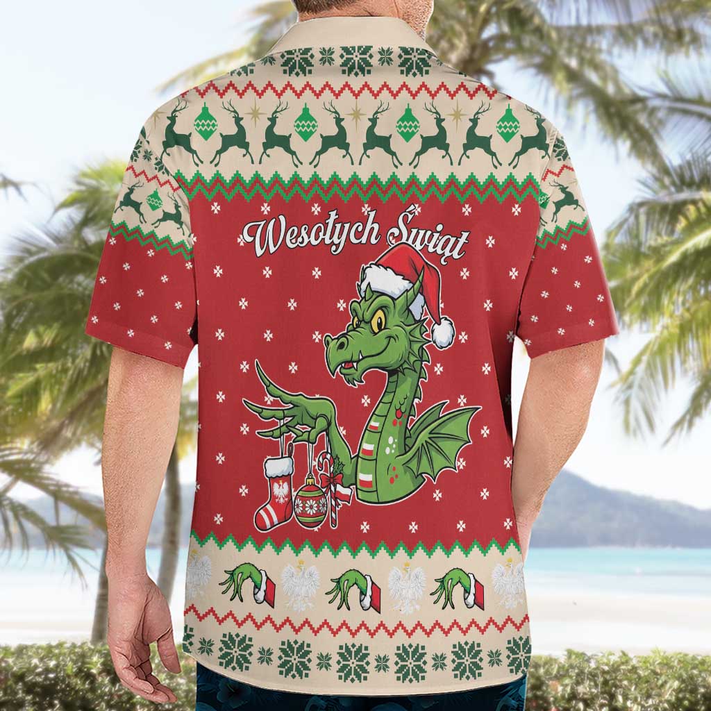 Poland Dinosaur Christmas Hawaiian Shirt Polish Smok Wawelski Wesołych Swiat - Wonder Print Shop