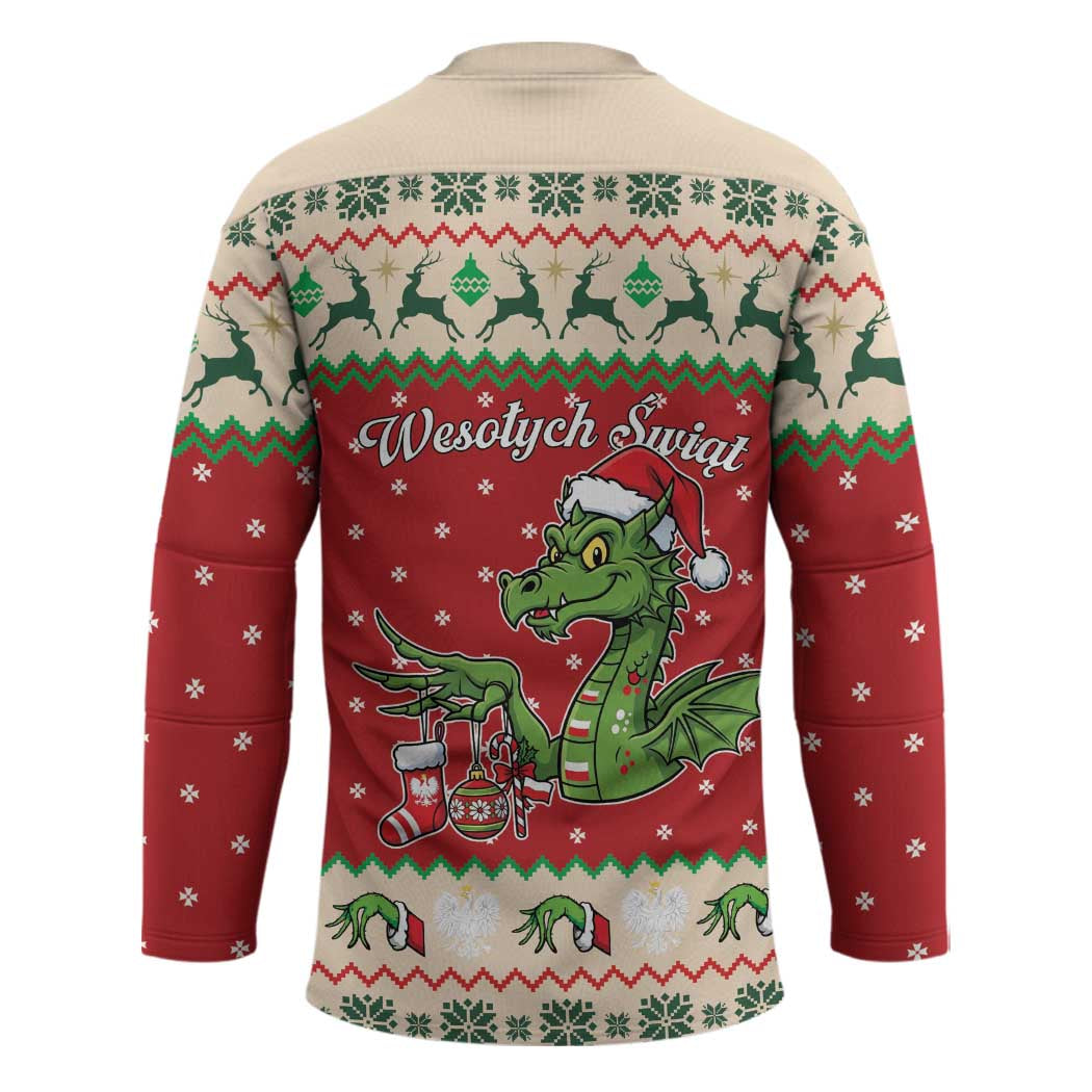 Poland Dinosaur Christmas Hockey Jersey Polish Smok Wawelski Wesołych Swiat - Wonder Print Shop