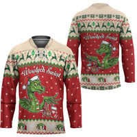 Poland Dinosaur Christmas Hockey Jersey Polish Smok Wawelski Wesołych Swiat - Wonder Print Shop