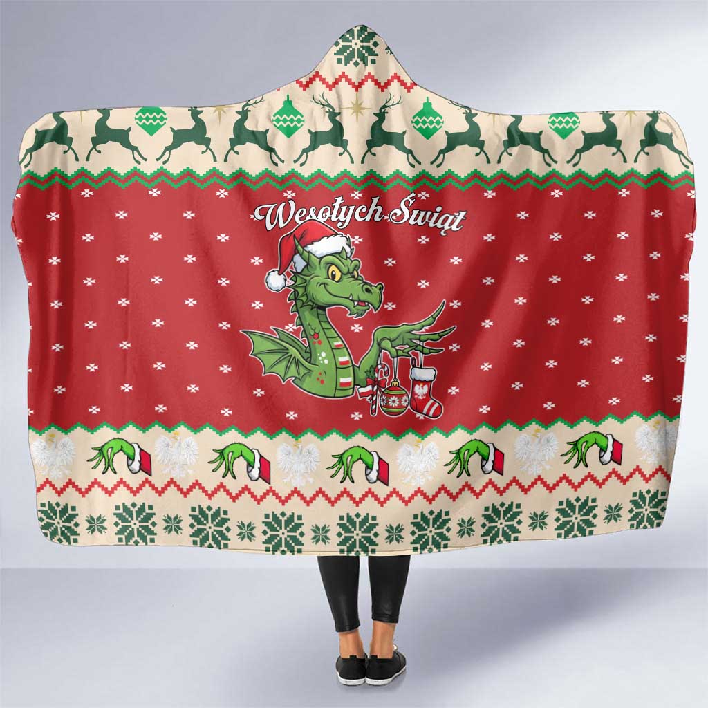 Poland Dinosaur Christmas Hooded Blanket Polish Smok Wawelski Wesołych Swiat - Wonder Print Shop