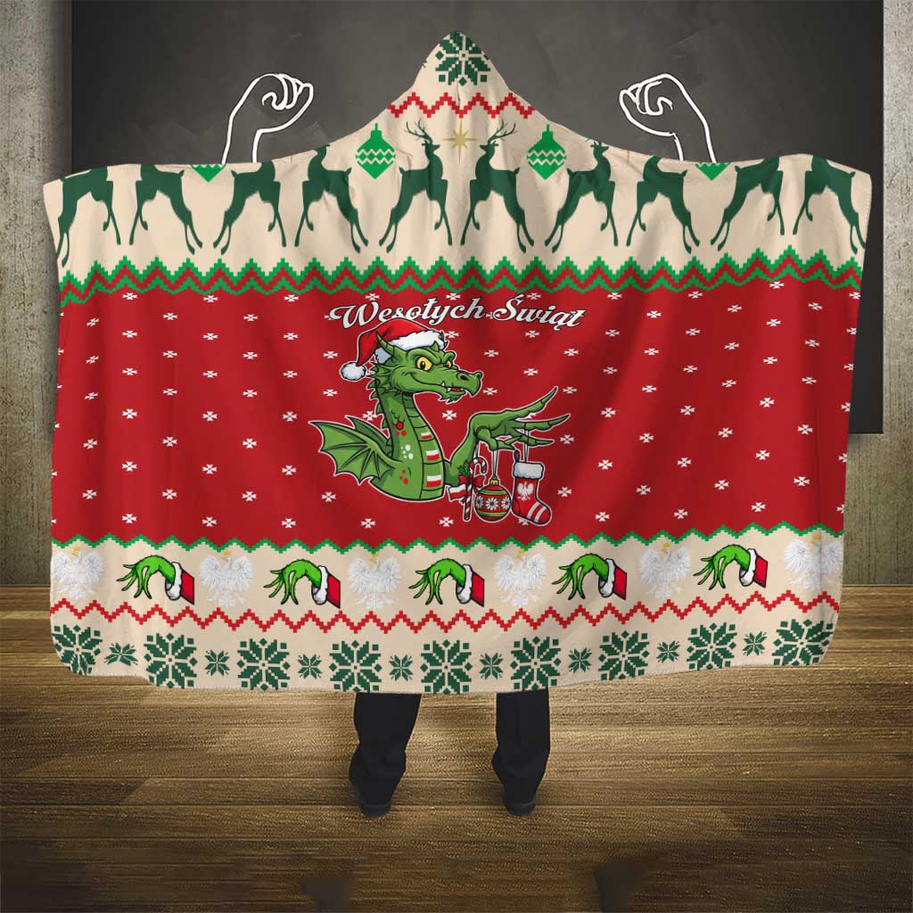 Poland Dinosaur Christmas Hooded Blanket Polish Smok Wawelski Wesołych Swiat - Wonder Print Shop