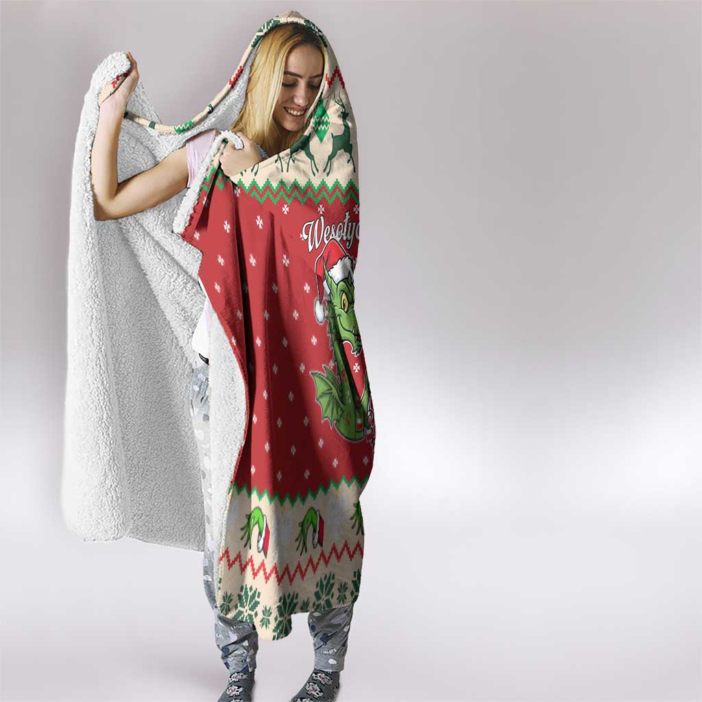 Poland Dinosaur Christmas Hooded Blanket Polish Smok Wawelski Wesołych Swiat - Wonder Print Shop