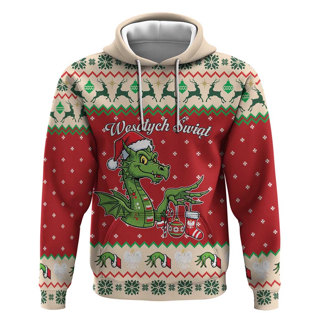 Poland Dinosaur Christmas Hoodie Polish Smok Wawelski Wesołych Swiat - Wonder Print Shop